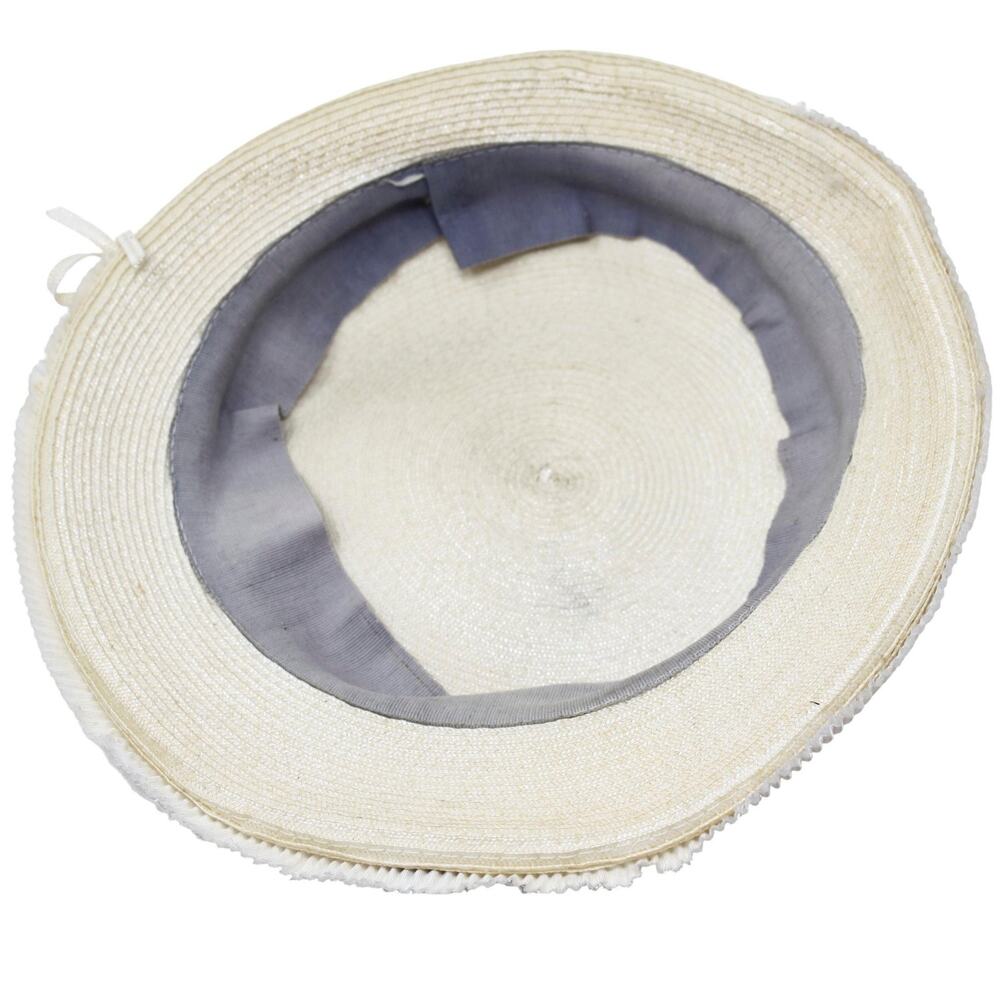 Vintage 50s Ivory Platter Hat w Rhinestone & Pleated Trim 11" Across - Hey Viv - Picture 7 of 9